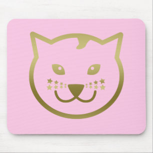 フェイク金ゴールドキャット顔カスタム – 背景色 マウスパッド