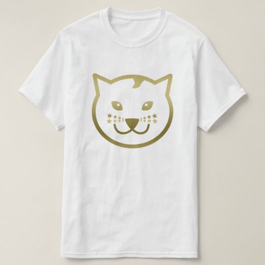 フェイク金ゴールドキャット顔カスタム – 背景色 Tシャツ (デザイン正面)