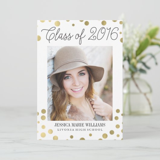 フェイク金ゴールドキラキラしたドット卒業の招待状 招待状 (スタンド正面)