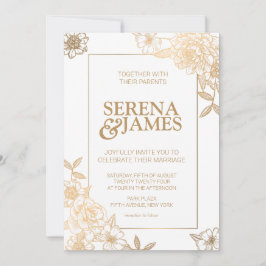 フェイク金ゴールドギルドBohoヴィンテージ結婚フローラ 招待状