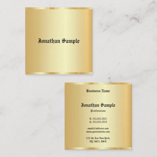 フェイク金ゴールドグラマパーソナライズされたラステンプレートオールド文字 スクエア名刺 (正面/裏面)
