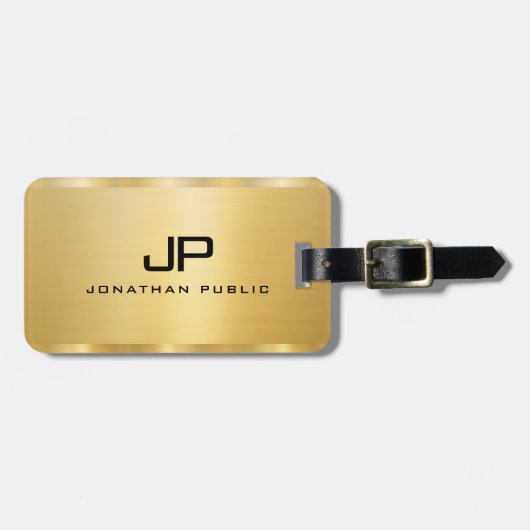 フェイク金ゴールドグラマーテンプレートモノグラモダンム ラゲッジタグ (正面横)