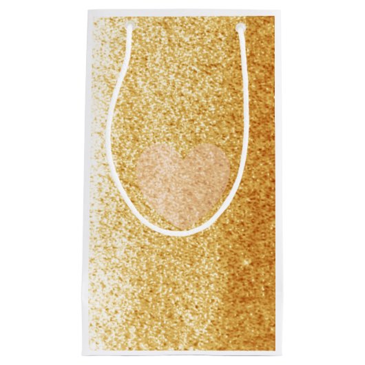 フェイク金ゴールドグリッターとハート スモールペーパーバッグ (正面)