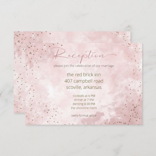 フェイク金ゴールドグリッターとピンクモダン披露宴カード エンクロージャーカード (正面/裏面)