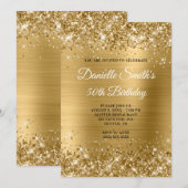 フェイク金ゴールドグリッターとフォイル50誕生日 招待状 (正面/裏面)