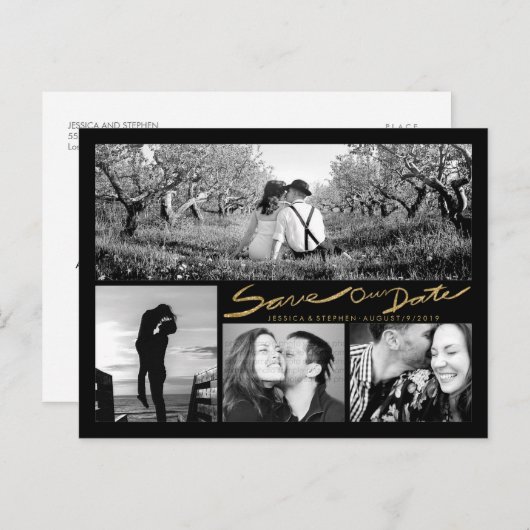 フェイク金ゴールドグリッターの手救書き日付はがき 案内ポストカード (正面/裏面)