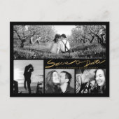 フェイク金ゴールドグリッターの手救書き日付はがき 案内ポストカード (正面)