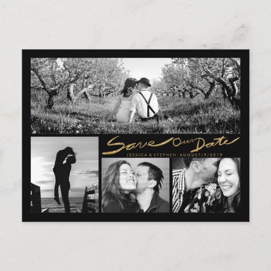 フェイク金ゴールドグリッターの手救書き日付はがき 案内ポストカード (正面)