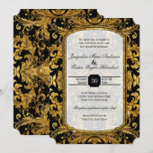 フェイク金ゴールドグリッターチケットスタイルヴィンテージタイポグラフィ 招待状 (正面/裏面)