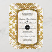 フェイク金ゴールドグリッターチケットスタイルヴィンテージタイポグラフィ 招待状 (正面/裏面)