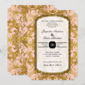 フェイク金ゴールドグリッターチケットヴィンテージカップルシャワー 招待状 (正面/裏面)