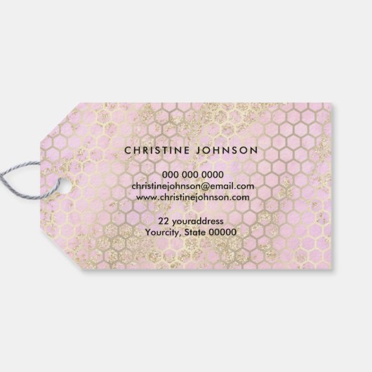 フェイク金ゴールドグリッタービーオンピンクデザイン ギフトタグ (裏面横)