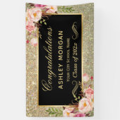 フェイク金ゴールドグリッターピンクフローラ卒業会 横断幕 (縦)