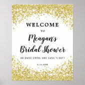 フェイク金ゴールドグリッターブライダルシャワー歓迎のサイン白 ポスター (正面)