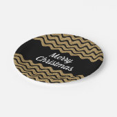 フェイク金ゴールドグリッターブラックストライプクリスマスクリスマス ペーパープレート (アングル)