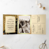 フェイク金ゴールドグリッターブラック大理石オールインワン結婚ズ 三つ折り招待状 (内部)