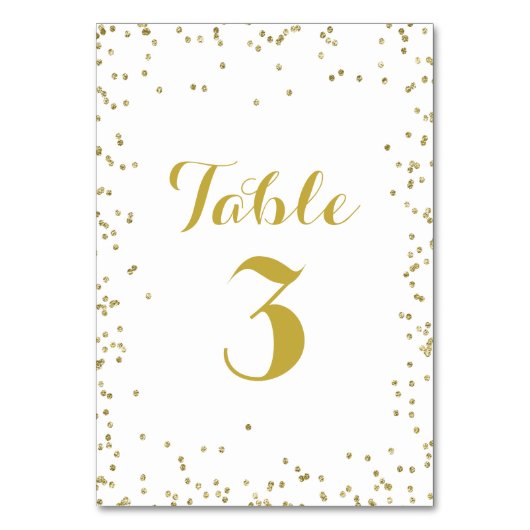 フェイク金ゴールドグリッターホイルエレガント紙吹雪小ドット テーブルナンバー (正面)