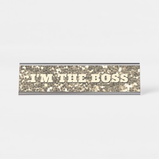 フェイク金ゴールドグリッターボス金属 デスクネームプレート (正面)