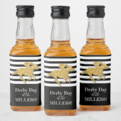 フェイク金ゴールドグリッターレースホースオンブラックストライプ リキュールボトルラベル (ボトル)