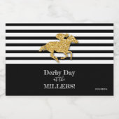 フェイク金ゴールドグリッターレースホースオンブラックストライプ リキュールボトルラベル (シングルラベル)