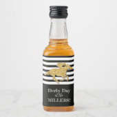 フェイク金ゴールドグリッターレースホースオンブラックストライプ リキュールボトルラベル (正面)