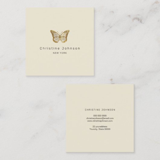 フェイク金ゴールドグリッターロゴバタフライ スクエア名刺 (正面/裏面)