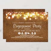 フェイク金ゴールドグリッター列ライト婚約パーティ 招待状 (正面/裏面)