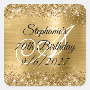 フェイク金ゴールドグリッター及びフォイル70誕生日 スクエアシール
