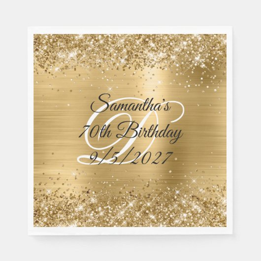 フェイク金ゴールドグリッター及びフォイル70誕生日 スタンダードランチョンナプキン (正面)