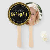 フェイク金ゴールドグリッター大学院写真卒業 ハンドファン (正面&裏面)