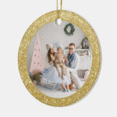 フェイク金ゴールドグリッター家族の写真クリスマス セラミックオーナメント (左)