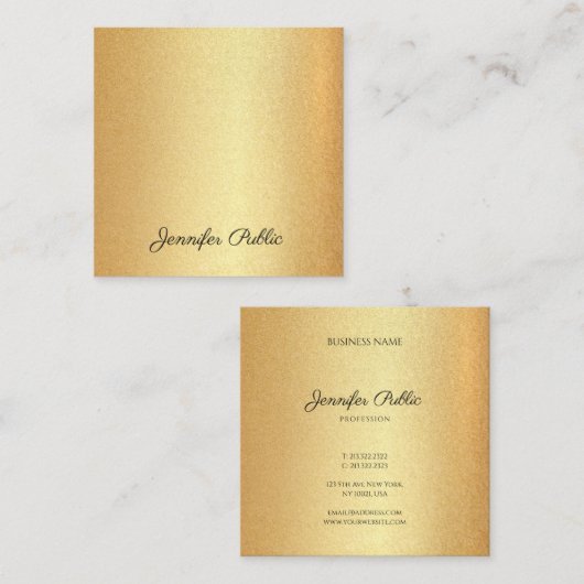 フェイク金ゴールドグリッター手書文字書道トップ スクエア名刺 (正面/裏面)