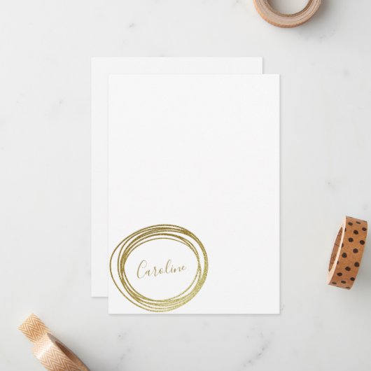 フェイク金ゴールドグリッター抽象芸術円スクリプト名 ノートカード (正面/裏面インサイチュ)