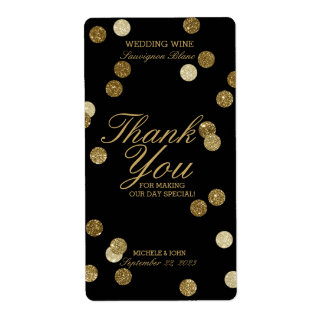 フェイク金ゴールドグリッター紙吹雪結婚ワインラベル ラベル