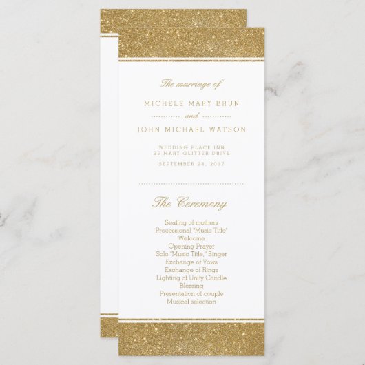 フェイク金ゴールドグリッター結婚式 プログラムラックカード プログラム (正面/裏面)