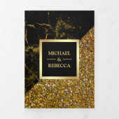 フェイク金ゴールドグリッター金ゴールドマーブルフォト結婚ズ 三つ折り招待状 (カバー)