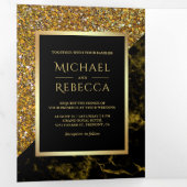 フェイク金ゴールドグリッター金ゴールドマーブルフォト結婚ズ 三つ折り招待状 (内部最初)