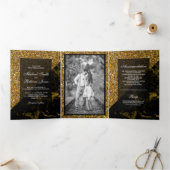 フェイク金ゴールドグリッター金ゴールドマーブル結婚の写真 三つ折り招待状 (内部)