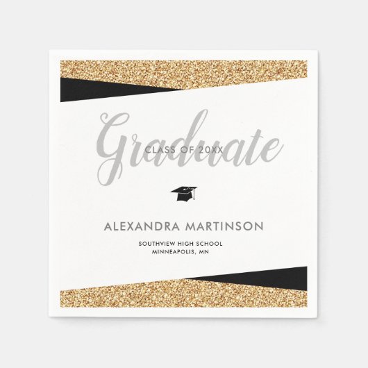 フェイク金ゴールドグリッター2025年卒業 スタンダードカクテルナプキン (正面)
