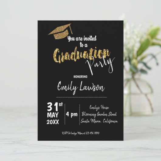 フェイク金ゴールドグリッター2025年度卒業パーティーのクラス 招待状 (スタンド正面)