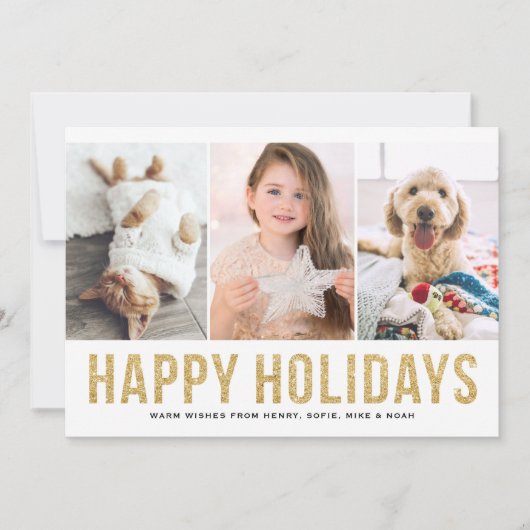 フェイク金ゴールドグリッター3枚フォトコラージュモダン シーズンカード (正面)