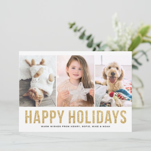 フェイク金ゴールドグリッター3枚フォトコラージュモダン シーズンカード (スタンド正面)