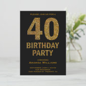 フェイク金ゴールドグリッター40th誕生日パーティの招待状 招待状 (スタンド正面)