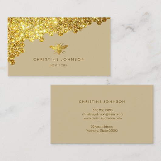 フェイク金ゴールドグリッターbee名刺 名刺 (正面/裏面)