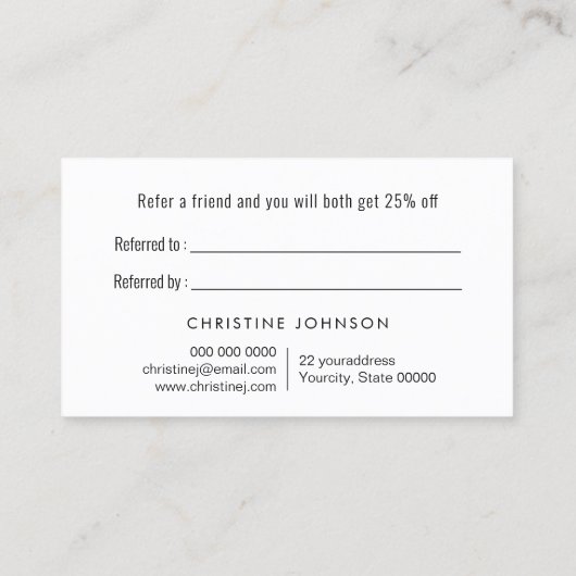 フェイク金ゴールドグリッターbee on black referral card 名刺 (裏面)