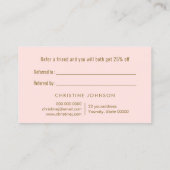 フェイク金ゴールドグリッターbee on pink referral card 名刺 (裏面)