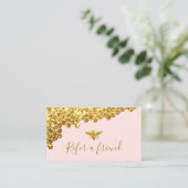 フェイク金ゴールドグリッターbee on pink referral card 名刺 (スタンド正面)