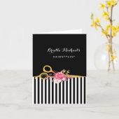 フェイク金ゴールドシザストライプーズピンクフローラサロン カード (黄色い花)