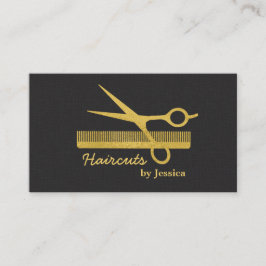 フェイク金ゴールドシモダンックはさみコーム美容師 名刺