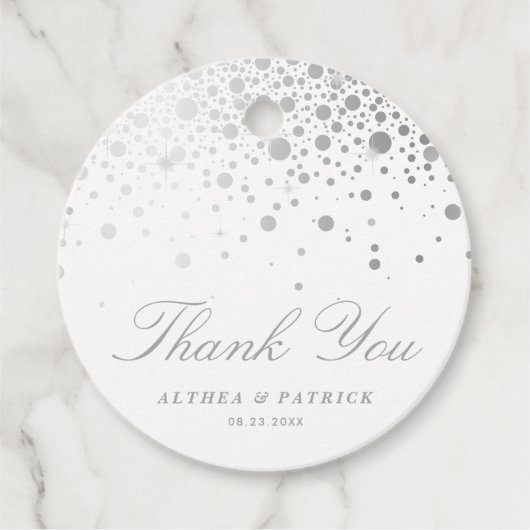 フェイク金ゴールドシルバー紙吹雪ドット結婚ズ・サンキュー フェイバータグ (正面)